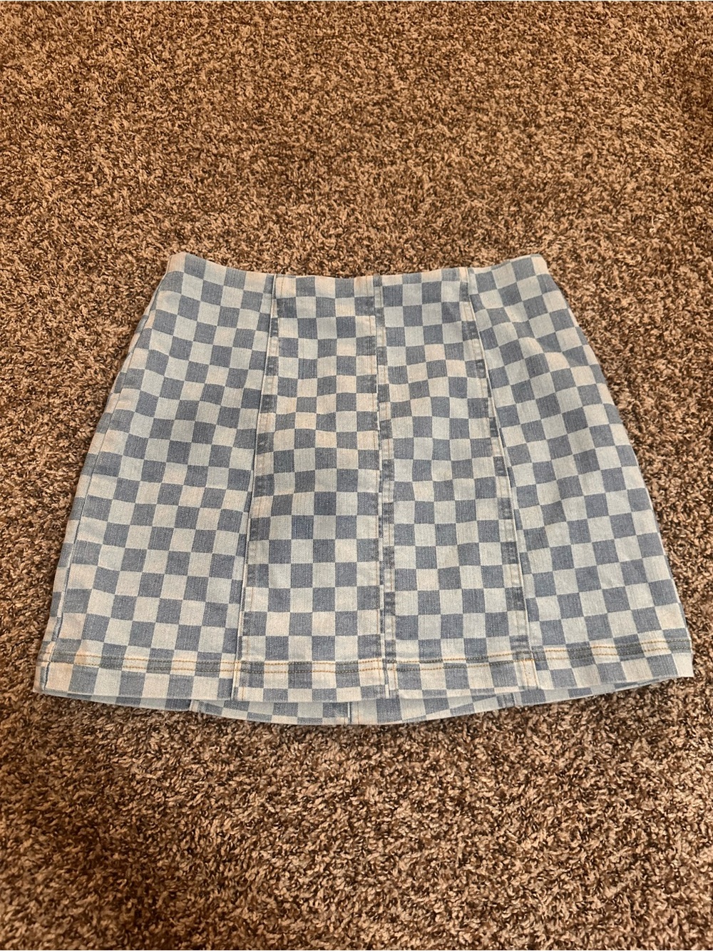 Light Blue Checkered Denim Mini Skirt